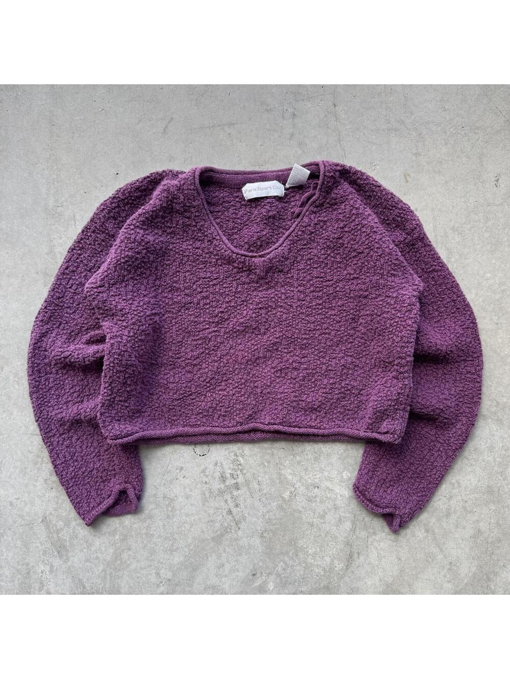 Vintage 1990s Paris Sport Club Indie Boxy Cropped Purple Cotton Sweater